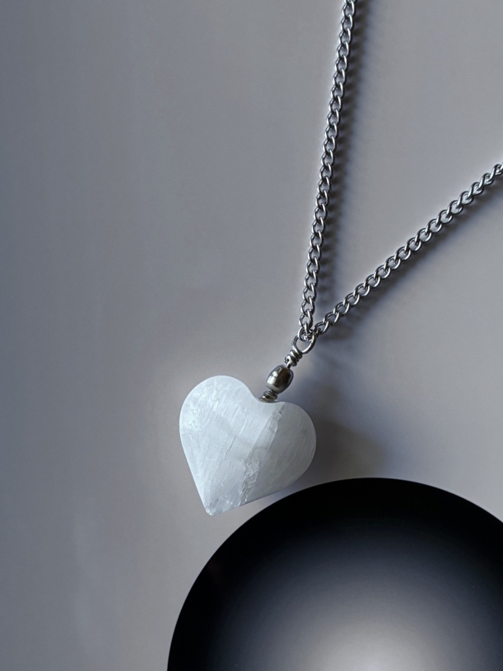 Selenite Necklace | Heart Crystal Necklace | Silver-Tone Pendant | Women Necklac